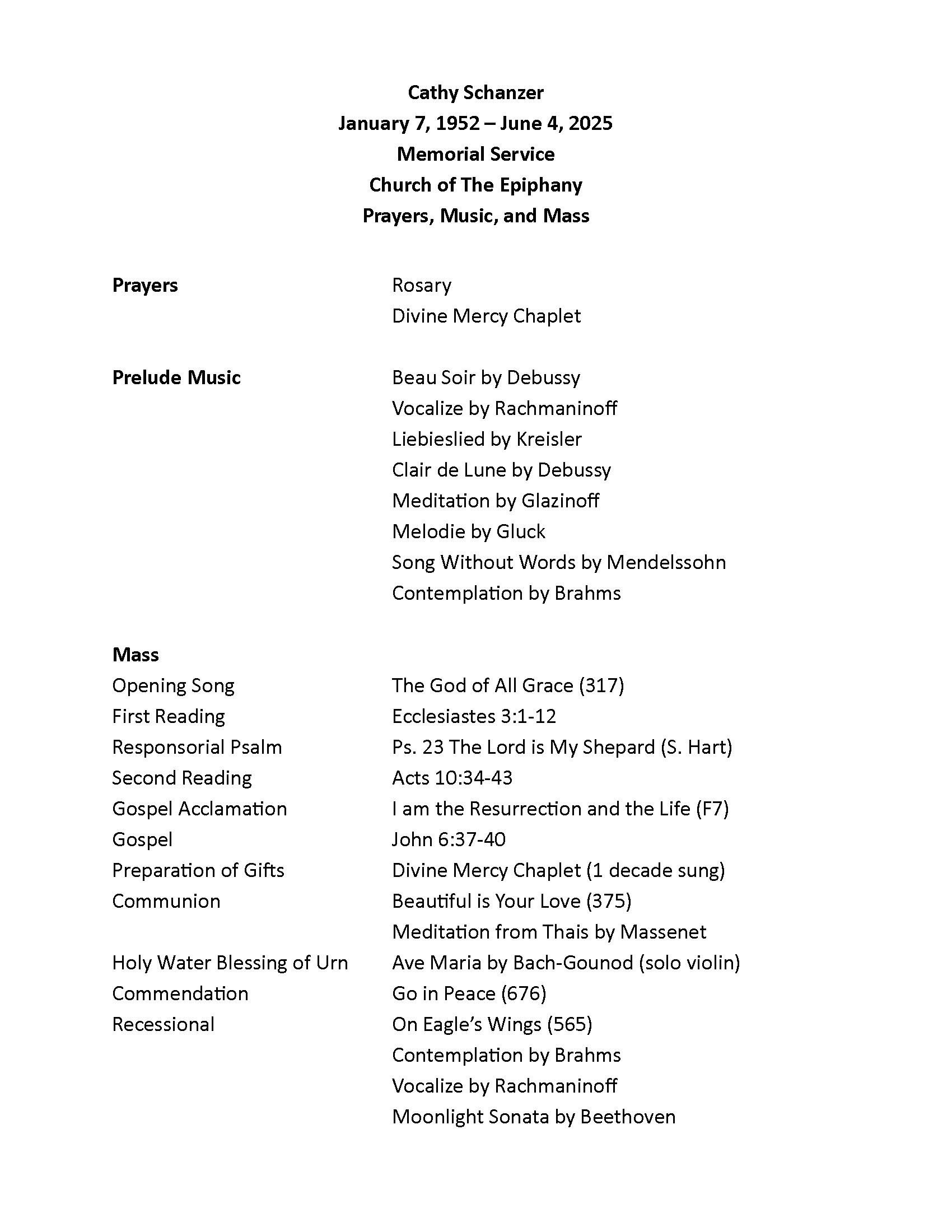 Memorial Service Schedule(1)